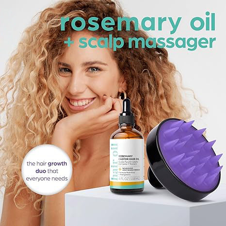 🔥50% off limited-time sale🔥 |Organic Rosemary & Castor Hair Growth Oil + Scalp Massager Set