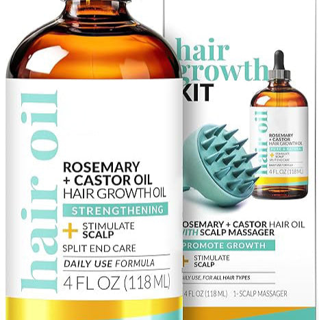 🔥50% off limited-time sale🔥 |Organic Rosemary & Castor Hair Growth Oil + Scalp Massager Set